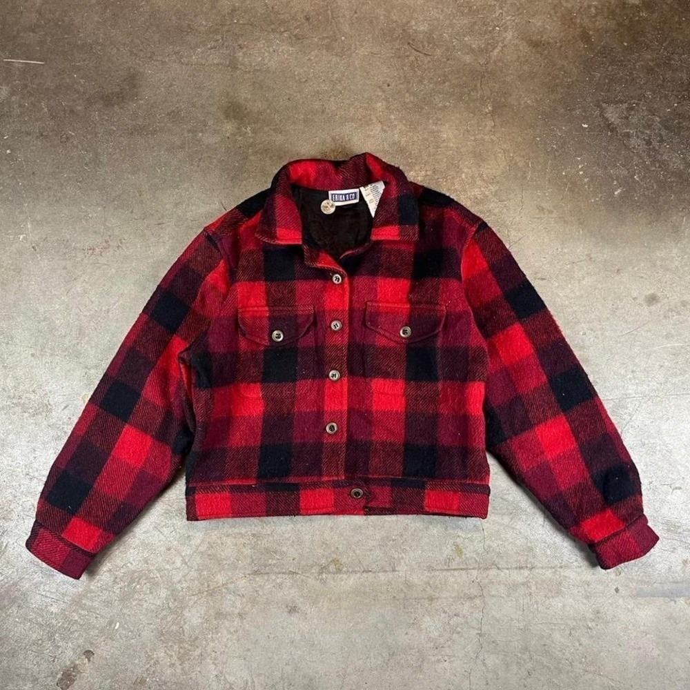 Vintage 90s Red Black Buffalo Plaid Lined Shirt Jacket Women's Size Medium
